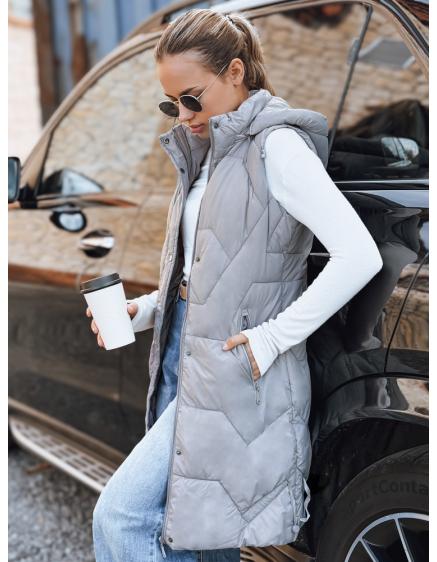 Dámska dlhá prešívaná vesta, sivá