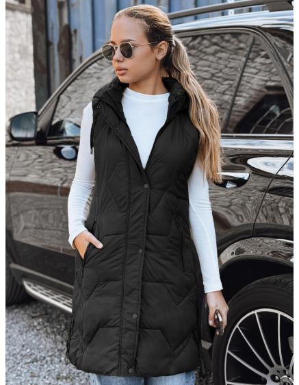 Dámska dlhá prešívaná vesta, čierna