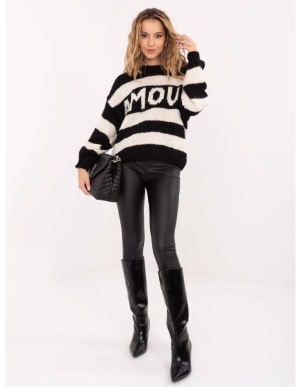 Černý a ecru dámský oversize svetr s nápisem