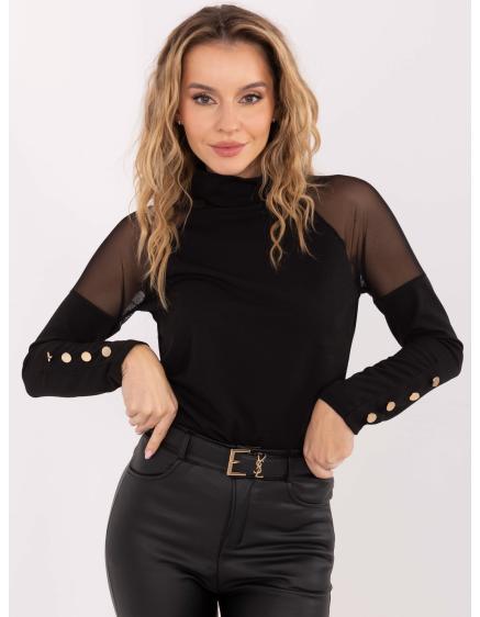 Fekete elegáns blúz rolókkal RUE PARIS