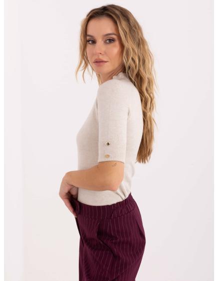 Világos bézs női pulóver rövid ujjú