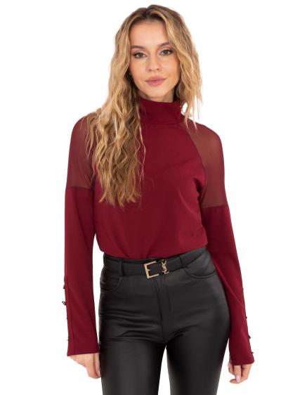 Bordó blúz hálós betétekkel RUE PARIS