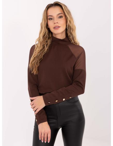 Hnědá elegantní blůza s dlouhými rukávy RUE PARIS