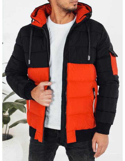 Pánska zimná bunda s kapucňou, oranžová a čierna