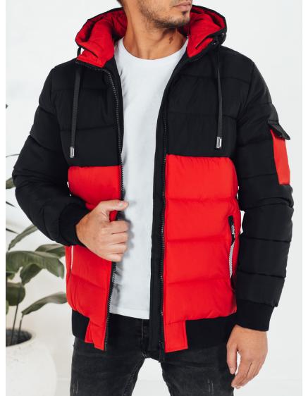 Pánska zimná bunda s kapucňou, červená a čierna
