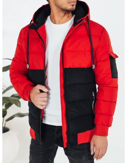 Pánska zimná bunda s kapucňou, čierna a červená