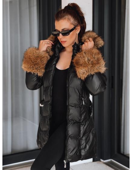 Dámská zimní prošívaná bunda s kapucí, černá
