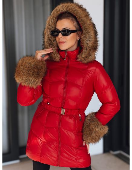 Dámská zimní prošívaná bunda s kapucí, červená
