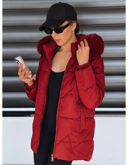 Dámská zimní prošívaná bunda s kapucí, bordó
