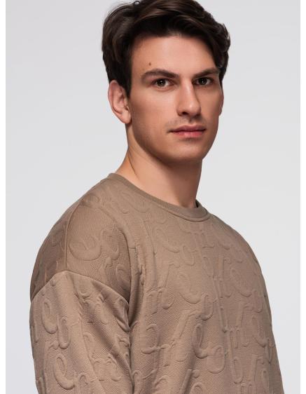 Pánská mikina RELAXED FIT s reliéfními písmeny – hnědá V3 B1712