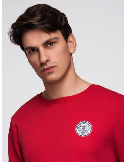 Pánská mikina bez streče s kulatým výstřihem a nášivkou – červená V1 B1713