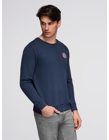 Pánská mikina s kulatým výstřihem a nášivkou – tmavě modrá V2 B1713