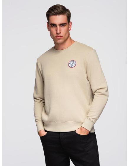 Pánská mikina bez streče s nášivkou – béžová V3 B1713