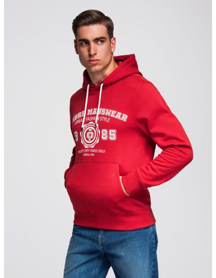 Pánská mikina s kapucí a potiskem college – červená V1 B1714