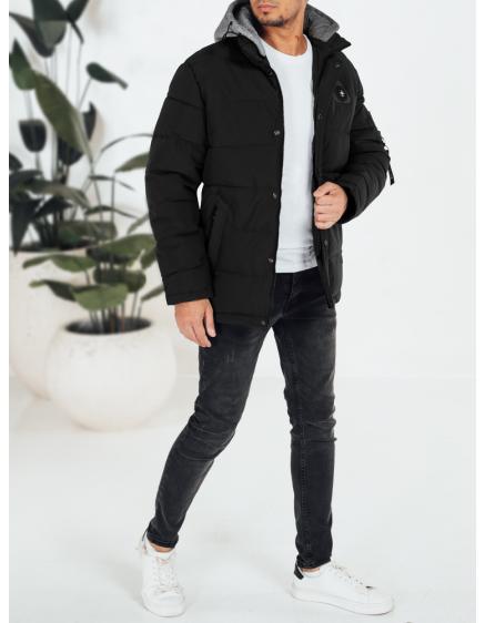 Férfi téli steppelt dzseki kapucnival fekete