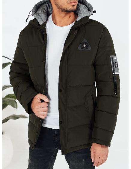 Férfi téli steppelt kabát kapucnival zöld