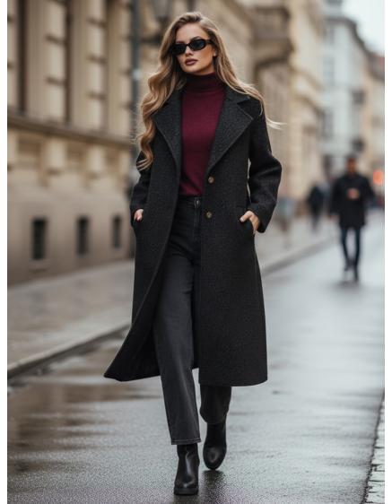 Dámský dlouhý kabát z ovčí kůže černý z