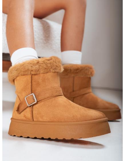 Női szarvasbőr hócsizma kaméliás szőrmével