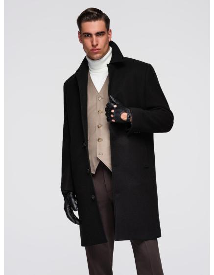 Pánsky dlhý jednořadový kabát s golierom a podšívkou – čierna V1 OM-COWC-0135