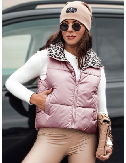 Dámská přechodová krátká prošívaná vesta LEOVELLA oboustranná růžová