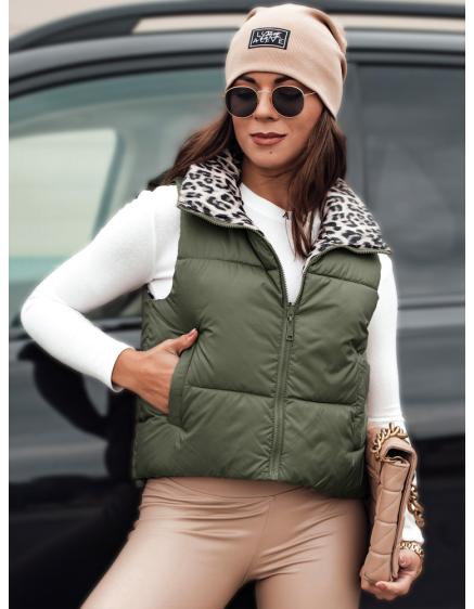 Dámská přechodná krátká prošívaná oboustranná vesta LEOVELLA zelená