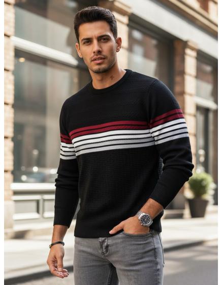 Pánský svetr s pruhy, černý