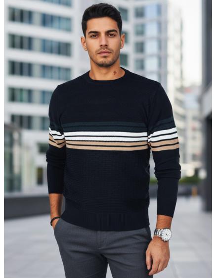 Pánský svetr s pruhy, tmavě modrý