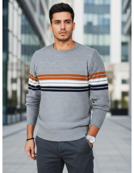 Pánský svetr s pruhy, šedý