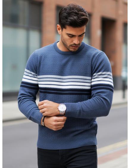 Pánský svetr s pruhy, modrý