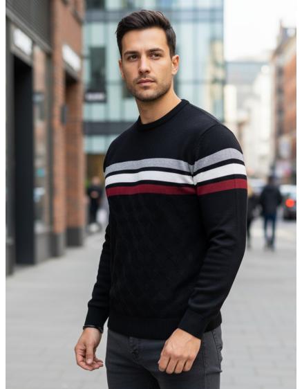 Pánský svetr s pruhy, černý