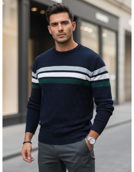 Pánský svetr s pruhy, tmavě modrý