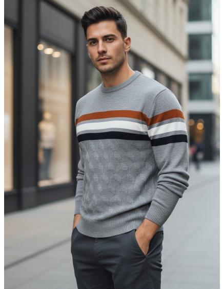 Pánský svetr s pruhy, šedý