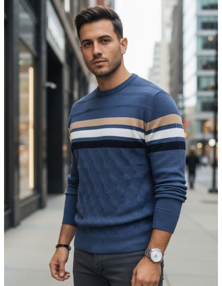 Pánský svetr s pruhy, modrý
