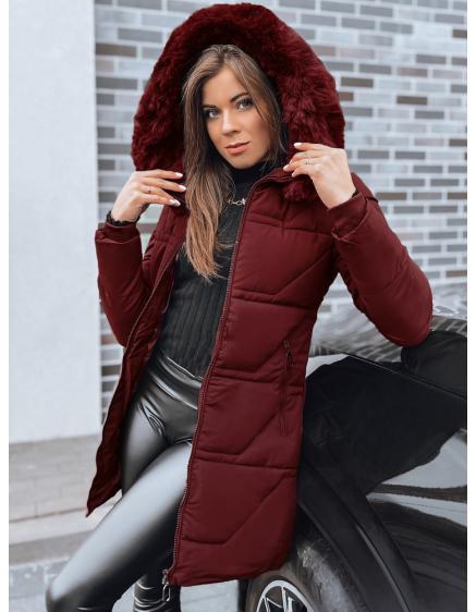 Dámska prešívaná bunda s kožušinou, bordová