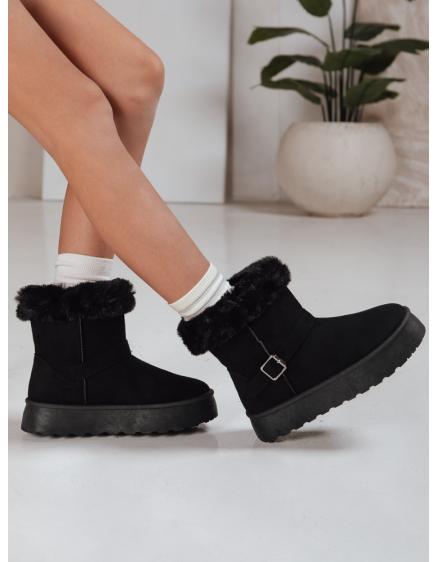 Dámske čierne semišové snehové topánky s kožušinkou