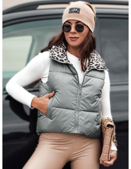 Dámská vesta LEOVELLA přechodová krátká prošívaná oboustranná stříbrná