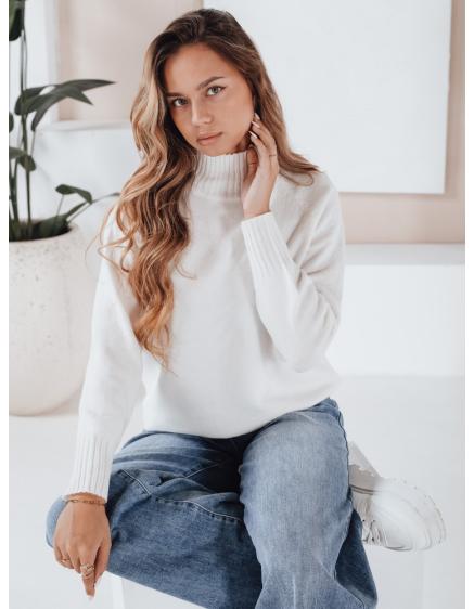 Dámska mikina s polovičným viazaným golierom, biela farba