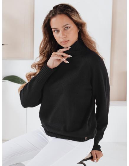 Dámska mikina s polovičným viazaným golierom, čierna farba