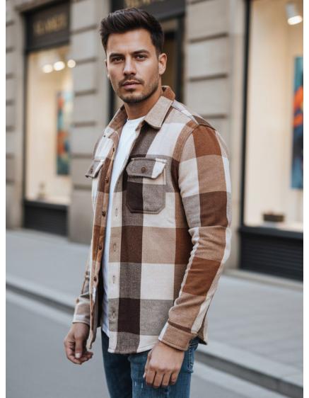 Pánska flanelová košeľa s kamelovým kockovaným vzorom