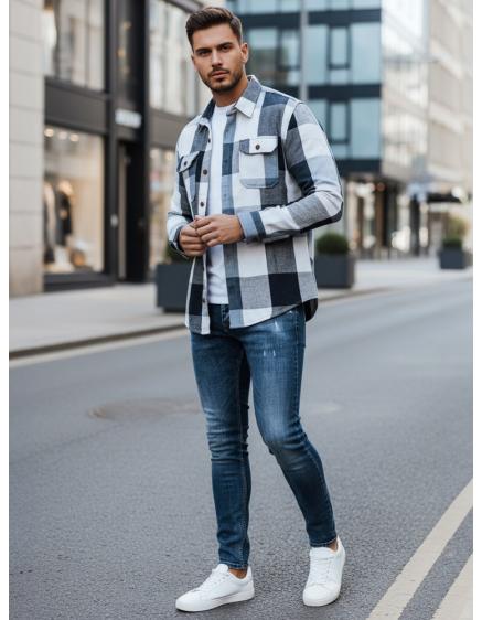 Pánska flanelová košeľa s modrým kockovaným vzorom