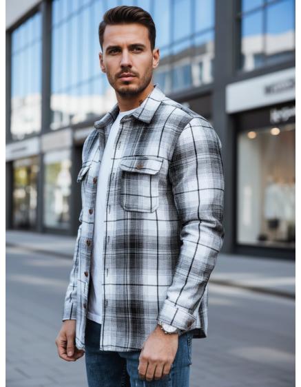 Pánska flanelová košeľa s čierno-bielym kockovaným vzorom