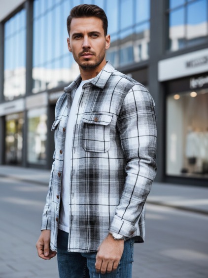 Férfi flanel ing, fekete-fehér kockás mintával