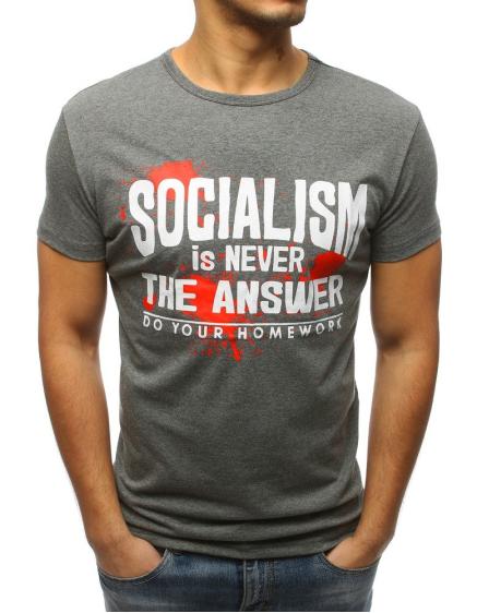 Férfi stílusos póló antracit színű nyomtatással