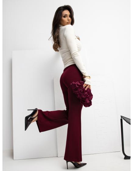 Burgundské basic nohavice s vysokým pásom RUE PARIS