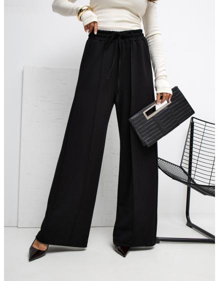 Čierne basic nohavice so širokými nohavicami RUE PARIS