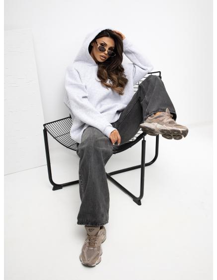 Világosszürke pulóver kapucnival és béléssel RUE PARIS