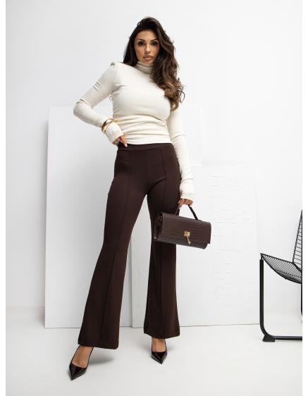 Čokoládové nohavice s rozšírenými nohavicami RUE PARIS
