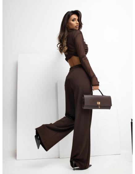 Čokoládové basic nohavice bez zapínania RUE PARIS