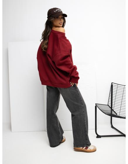 Bordó pulóver béléssel, kapucni nélkül RUE PARIS