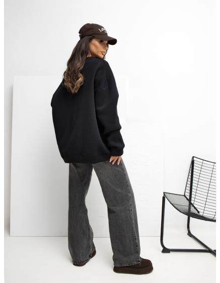 Černá mikina basic bez kapuce RUE PARIS